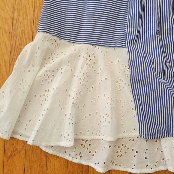 Zara Basic S Blue Striped Skirt Lace Trim GLEN‎ 549 Asymmetrical Hem - Picture 6 of 6